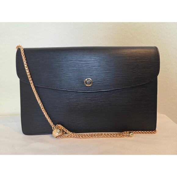 Louis Vuitton Handbags - Louis Vuitton Montaigne 27 Epi Leather Black Pochette Clutch Chain Strap Gold